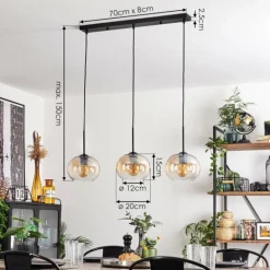 Suspension - Verre Apedo Ambre, Clair, 3 lumières
