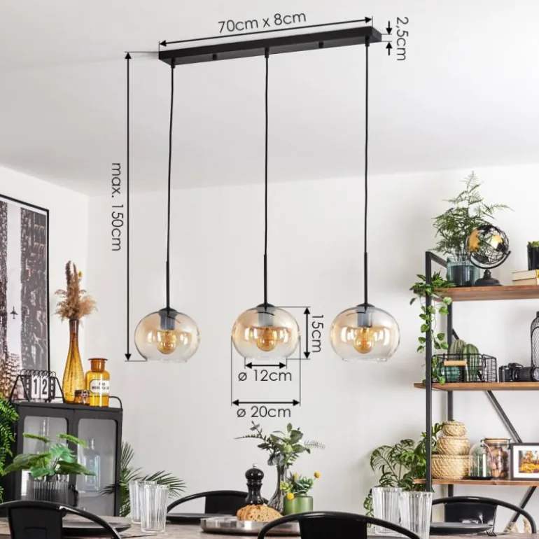 Suspension - Verre Apedo Ambre, Clair, 3 lumières