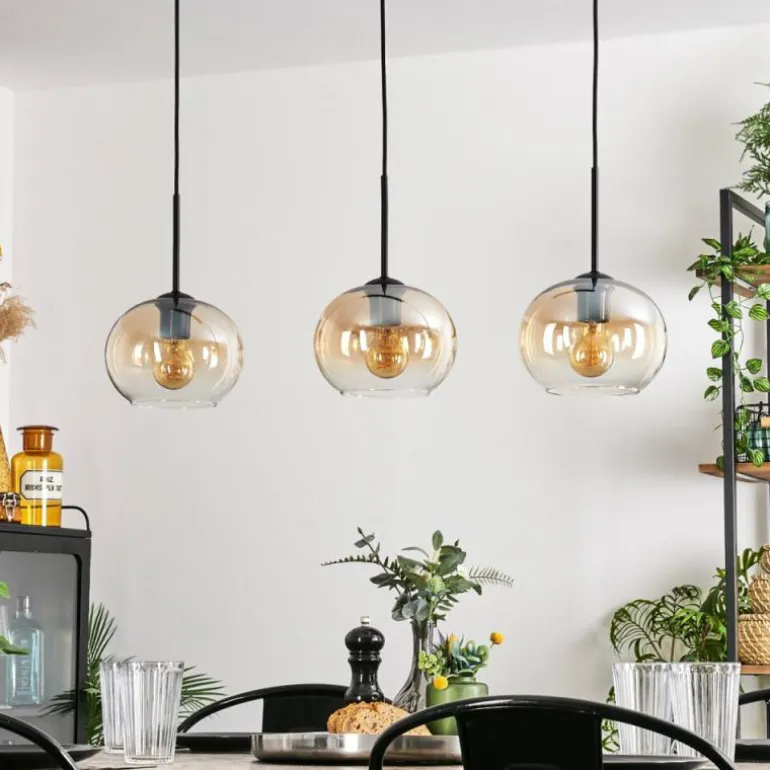 Suspension - Verre Apedo Ambre, Clair, 3 lumières