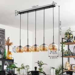 Suspension - Verre Apedo Ambre, 5 lumières