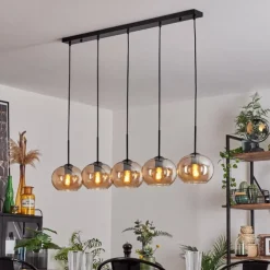 Suspension - Verre Apedo Ambre, 5 lumières