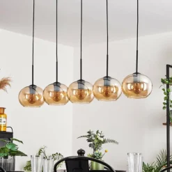 Suspension - Verre Apedo Ambre, 5 lumières