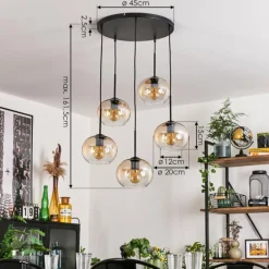 Suspension - Verre Apedo Ambre, Clair, 5 lumières