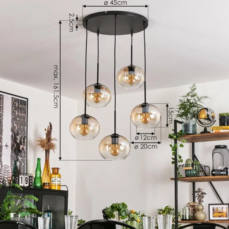 Suspension - Verre Apedo Ambre, Clair, 5 lumières