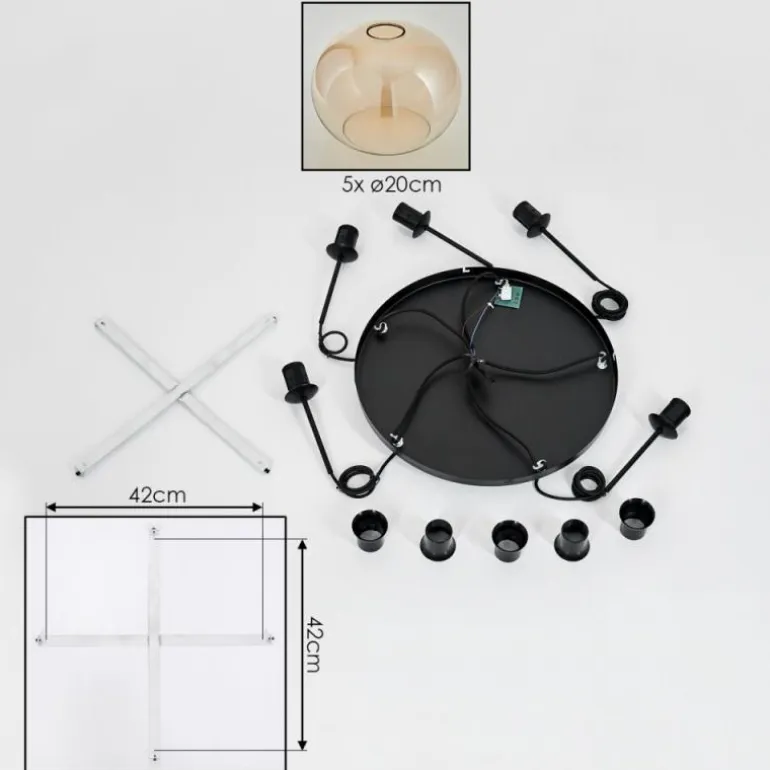 Suspension - Verre Apedo Ambre, Clair, 5 lumières