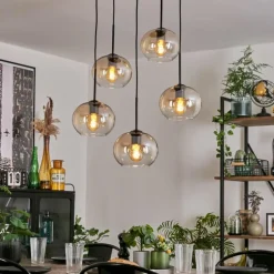 Suspension - Verre Apedo Ambre, Clair, 5 lumières
