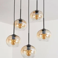 Suspension - Verre Apedo Ambre, Clair, 5 lumières