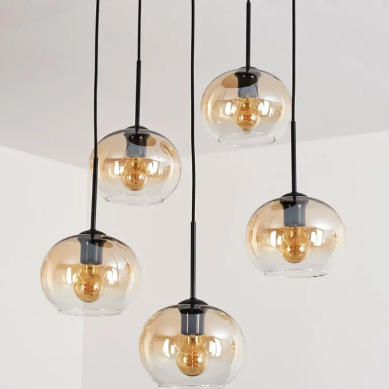 Suspension - Verre Apedo Ambre, Clair, 5 lumières