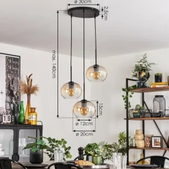 Suspension - Verre Apedo Ambre, Clair, 3 lumières