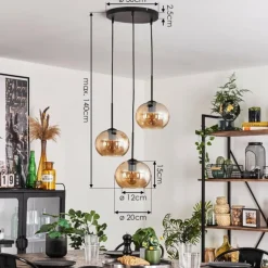 Suspension - Verre Apedo Ambre, 3 lumières