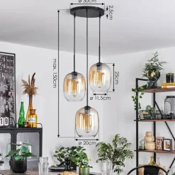 Suspension - Verre Apedo Ambre, Clair, 3 lumières