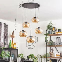 Suspension - Verre Apedo Ambre, 5 lumières
