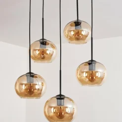 Suspension - Verre Apedo Ambre, 5 lumières