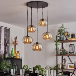 Suspension - Verre Apedo Ambre, 5 lumières