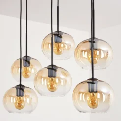 Suspension - Verre Apedo Ambre, Clair, 6 lumières