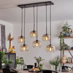 Suspension - Verre Apedo Ambre, Clair, 6 lumières