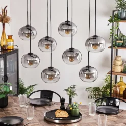 Suspension - Verre Apedo Clair, Fumé, 8 lumières