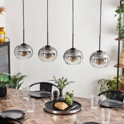 Suspension - Verre Apedo Clair, Fumé, 4 lumières