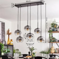 Suspension - Verre Apedo Clair, Fumé, 6 lumières