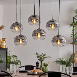 Suspension - Verre Apedo Clair, Fumé, 6 lumières
