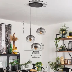 Suspension - Verre Apedo Clair, Fumé, 3 lumières