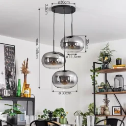 Suspension - Verre Apedo Clair, Fumé, 3 lumières