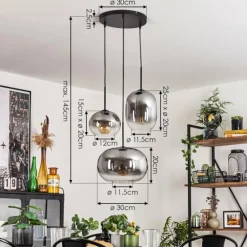 Suspension - Verre Apedo Clair, Fumé, 3 lumières