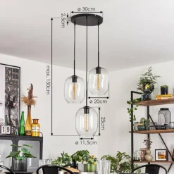 Suspension - Verre Apedo Clair, 3 lumières