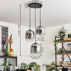 Suspension - Verre Apedo Clair, Fumé, 3 lumières