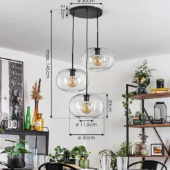 Suspension - Verre Apedo Clair, 3 lumières