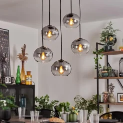 Suspension - Verre Apedo Clair, Fumé, 5 lumières