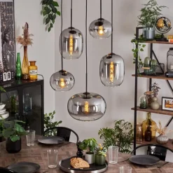Suspension - Verre Apedo Clair, Fumé, 5 lumières