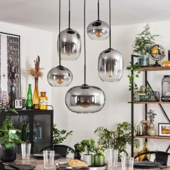Suspension - Verre Apedo Clair, Fumé, 5 lumières