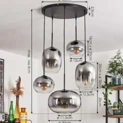 Suspension - Verre Apedo Clair, Fumé, 5 lumières