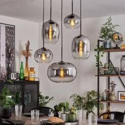 Suspension - Verre Apedo Clair, Fumé, 5 lumières