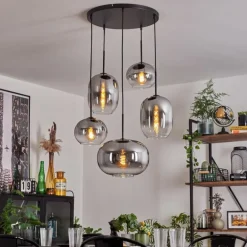 Suspension - Verre Apedo Clair, Fumé, 5 lumières