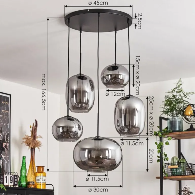 Suspension - Verre Apedo Fumé, 5 lumières