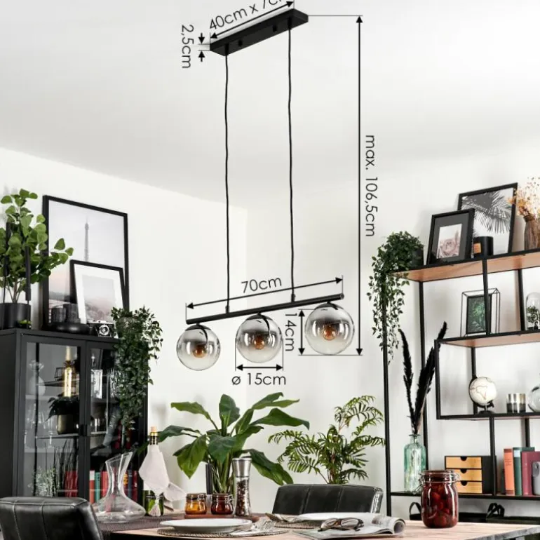 Suspension - Verre Gastor Chrome, Clair, Fumé, 3 lumières