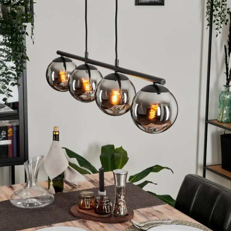 Suspension - Verre Gastor Chrome, Fumé, 4 lumières