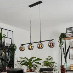 Suspension - Verre Gastor Chrome, Fumé, 4 lumières