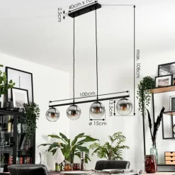 Suspension - Verre Gastor Chrome, Clair, Fumé, 4 lumières