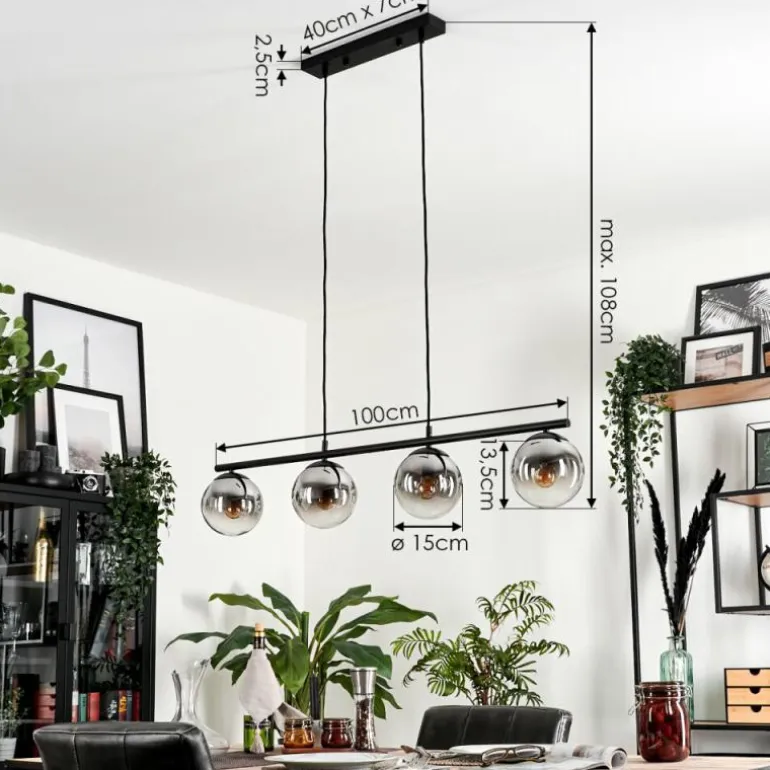 Suspension - Verre Gastor Chrome, Clair, Fumé, 4 lumières