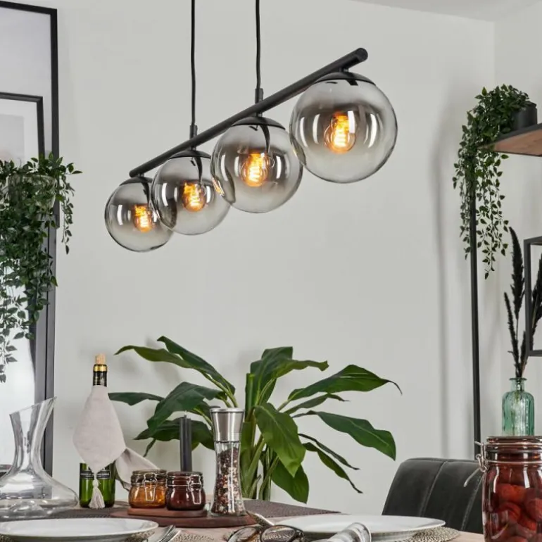 Suspension - Verre Gastor Chrome, Clair, Fumé, 4 lumières