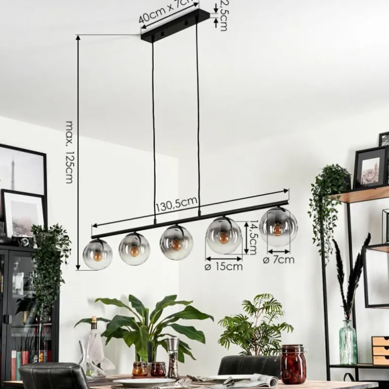 Suspension - Verre Gastor Clair, Fumé, 5 lumières