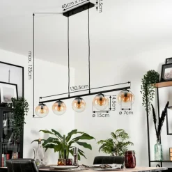 Suspension - Verre Gastor Ambre, Clair, 5 lumières