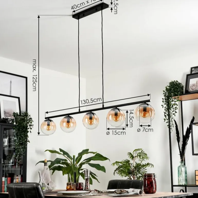 Suspension - Verre Gastor Ambre, Clair, 5 lumières