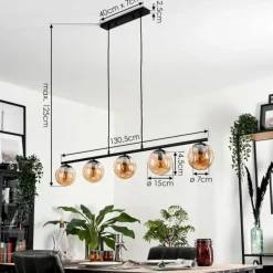 Suspension - Verre Gastor Ambre, 5 lumières