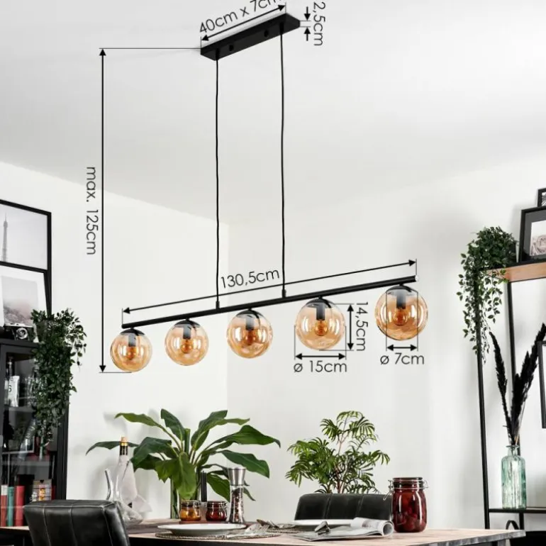 Suspension - Verre Gastor Ambre, 5 lumières