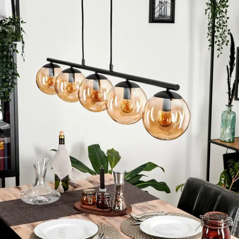 Suspension - Verre Gastor Ambre, 5 lumières
