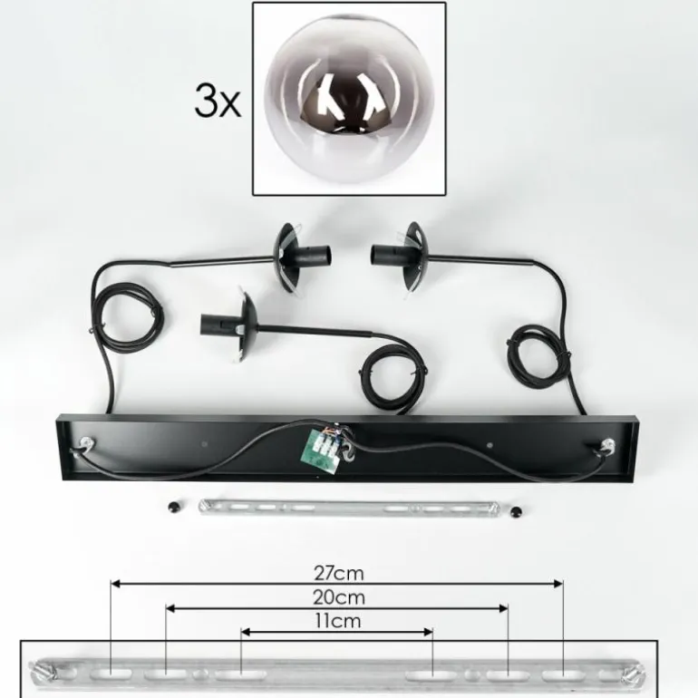 Suspension - Verre Gastor Chrome, Clair, Fumé, 3 lumières